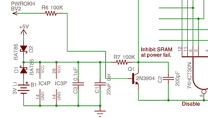 Battery backup and power fail inhibit ckt
